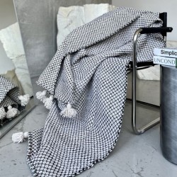 плед - покрывало с помпонами Blanket black & white