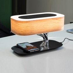 Лампа 3в1: лампа + беспроводная зарядка + блютуз-колонка (light oak)