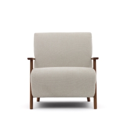 Кресло Meghan из жемчужного шенилла и массива ясеня с отделкой под орех