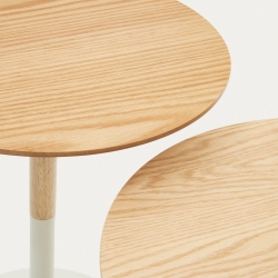 Watse Набор из 2 круглых столиков из шпона дуба и матового белого металла