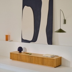 Тумба под телевизор Helvine с 4 ящиками из дубового шпона и закаленного стекла, 200 x 40