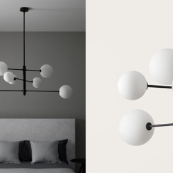 Люстра Atom 8L черная - белые плафоны