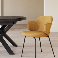 Suanna Стул из горчичного вельвета с черными стальными ножками