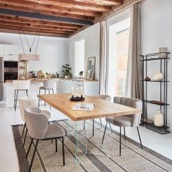 Стол Lotty из дубового шпона с натуральной отделкой и стеклянными ножками 180 x 100 см