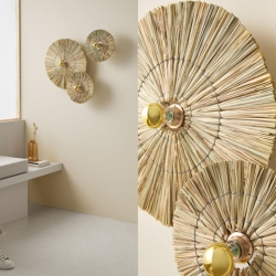 Бра Laos натуральная соломка 50 cm + цоколь 10 cm золотой металл