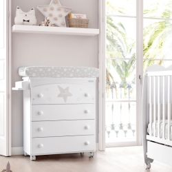 Комод Micuna Estela пеленальный B-970 white/grey матрасик grey stars