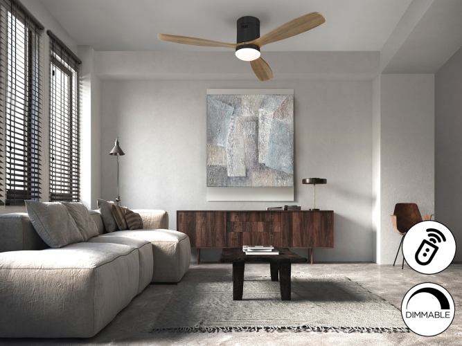 Siroco Потолочный вентилятор с освещением DIMABLE черный/орех