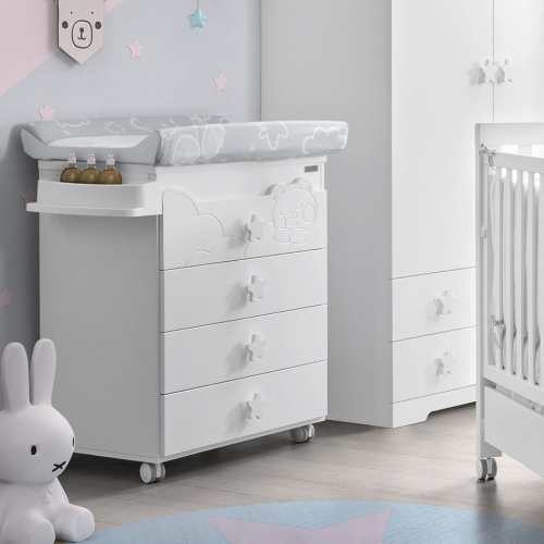 Комод Micuna Dolce Luce пеленальный B-1673 white матрасик grey stars