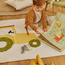 Ковер Pecky бежевый 100% хлопок с рисунком трактора 90 x 150 см