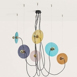 Люстра Fest 6L черный кабель со стеклянными дисками 1223