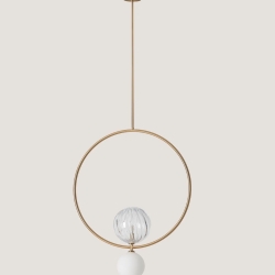 Подвесной светильник Level золотой 80 см, плафоны 1302/200/прозрачный, 1302/140/OPAL