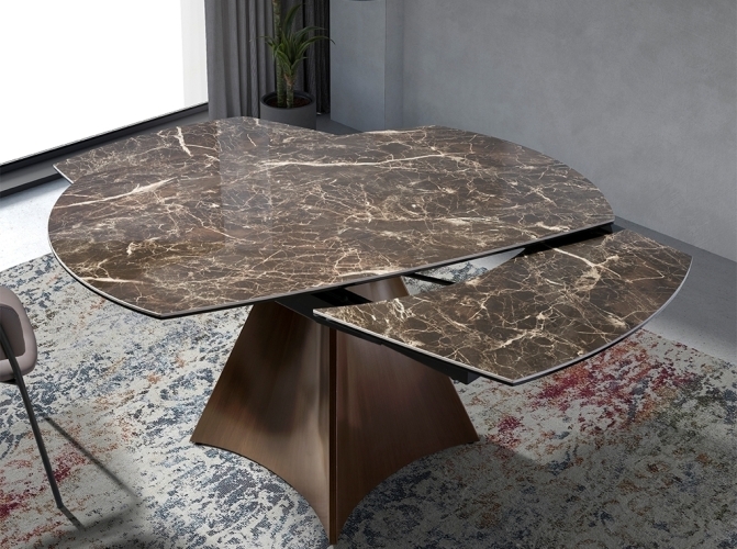 Раздвижной овальный обеденный стол 1113/MC22181DT из мраморной керамики и стали