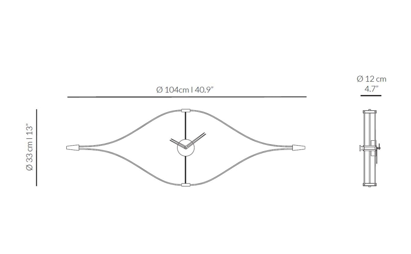 Часы Nomon Look mini  (основание - черный фиберглас /стрелки - орех/центр - полированная латунь).  L=104см Н=33см,