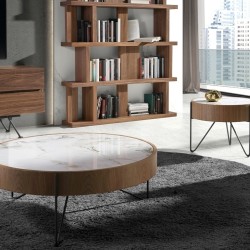 Круглый журнальный столик 2138/MH2303A из ореха и мраморной керамики