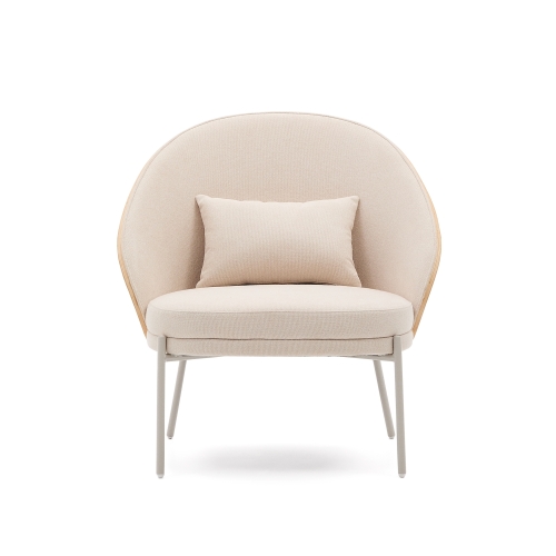 Кресло Eamy бежевая синель, ясеневый шпон и бежевый металл