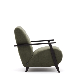 Кресло Meghan из зеленого шенилла с подлокотниками цвета венге