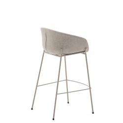 Барный стул Yvette из бежевого шенилла с бежевыми стальными ножками 75 см