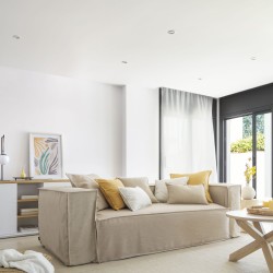 Диван 3-х местный Blok со съемными чехлами из бежевого льна 240 см