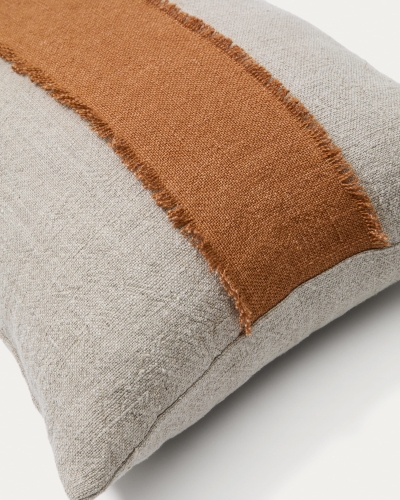 Чехол на подушку Daf из 100% льна бежевого и терракотового цветов с бахромой, 40 x 60