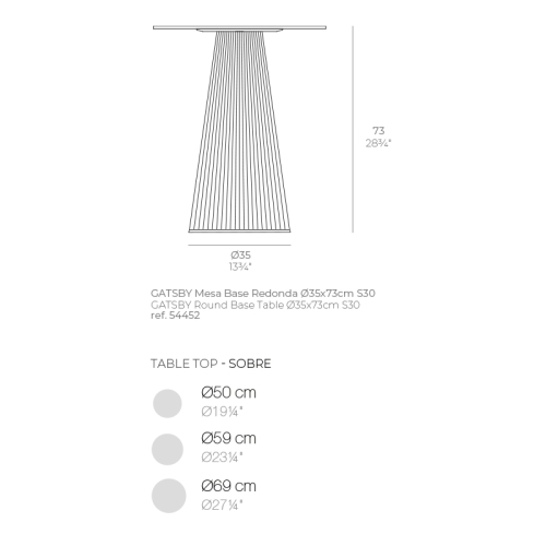 Обеденный стол Gatsby ø35x73cm s30 (столешница 50,59,69)