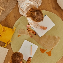 Ковер Milu зеленый хлопок с рисунком гуся Ø 100 см