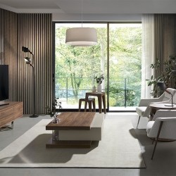 Угловой стол 2107/AC2102CT-045 треугольный из закаленного стекла и орехового дерева