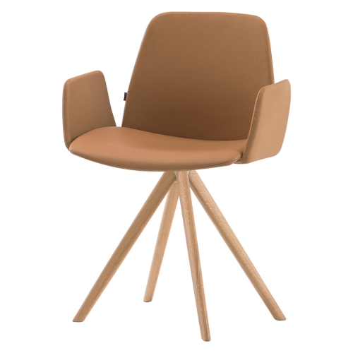 Мягкое кресло UNNIA TAPIZ с поворотным основанием на 4 спицы из массива дуба, с подлокотниками