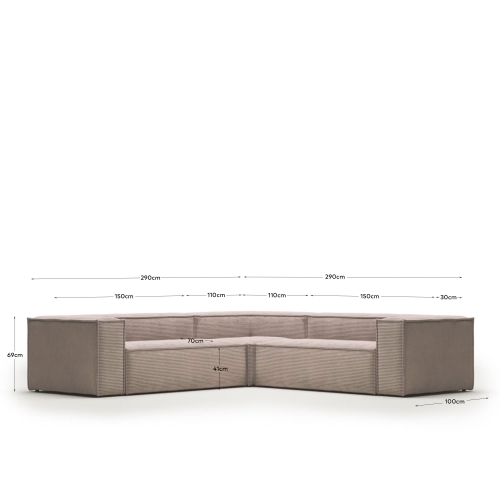 Угловой 4-х местный диван Blok 290 x 290 cm розовый вельвет