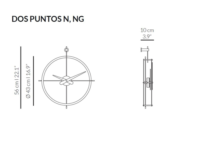 Часы Nomon Dos PUNTOS N G (2 PUNTOS) (основание - венге/центр - полированная латунь/стрелки - венге). D=43см, H=56см