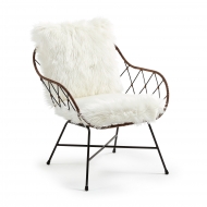 CLAQUE Кресло металлическое черное, ротанг, искусственный мех белый CC0074J05