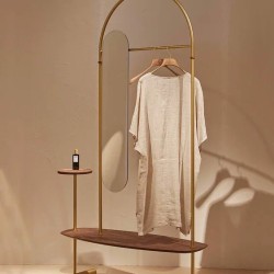 Вешалка ARCO Gold/Walnut с зеркалом, полкой и вешалками