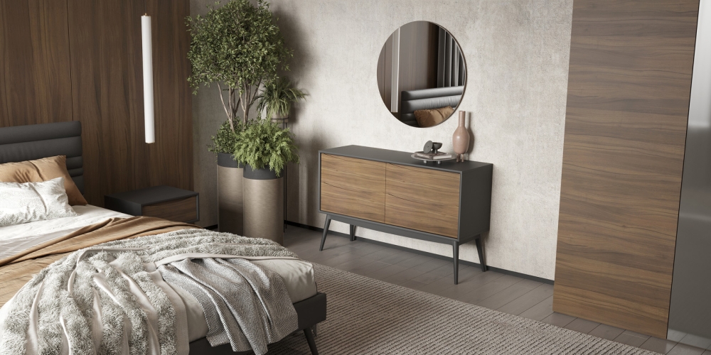 Комод SEVILLA серый матовый лак, шпон ореха F