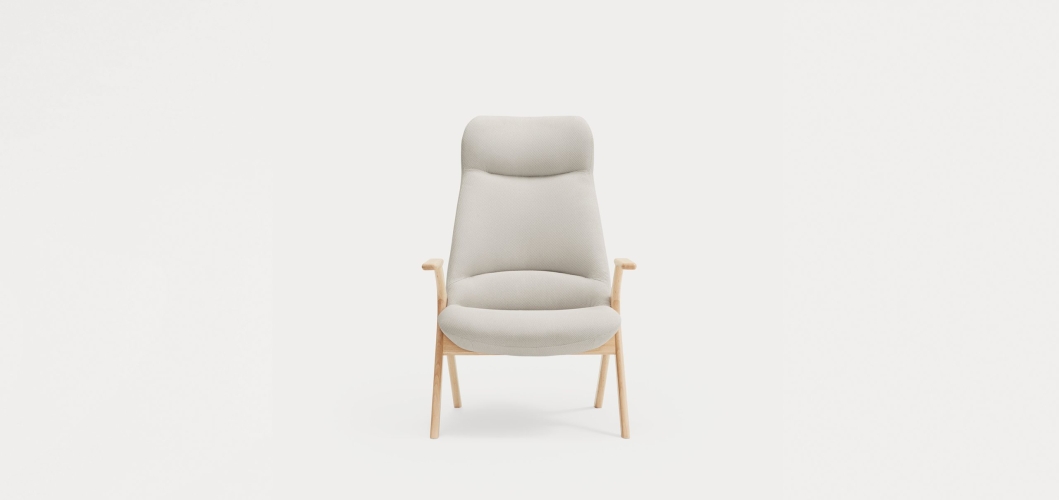 Кресло высокое Dins кремовое с каркасом из натурального бука