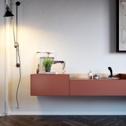 Настенный блок Lauki кирпичного цвета и натурального дуба