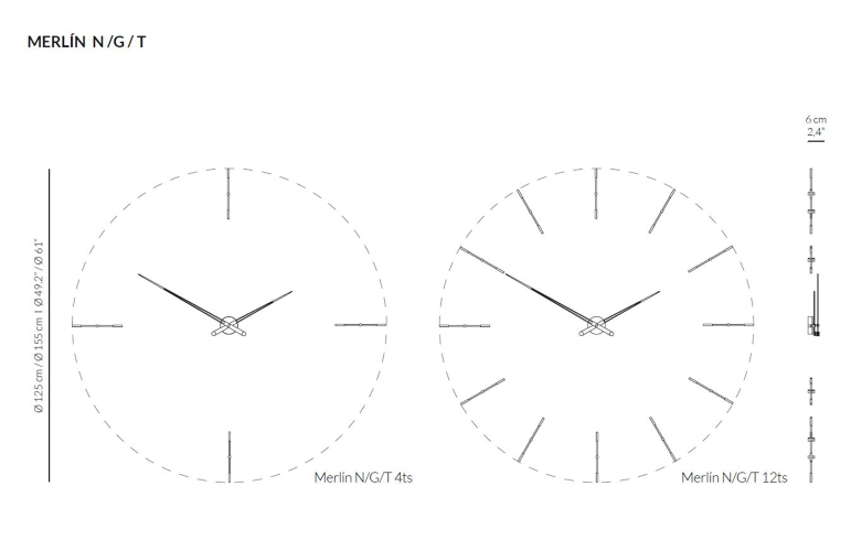 Часы Nomon MERLIN 12 GOLD+WALNUT N 125 (орех+латунь). D=125см