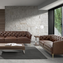 Диван 2-х местный 6139/KF106-2P-M1595 кожаный с золотистыми стальными ножками