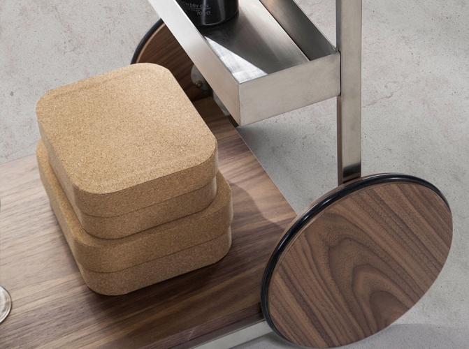 Тележка для мини-бара C1701/3116 из стали и орехового дерева