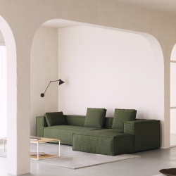 3-х местный диван Blok с правым шезлонгом в зеленом толстом вельвете 300 см