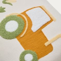 Чехол для подушки Pecky из бежевого хлопка с вышивкой трактора 30 x 50 см