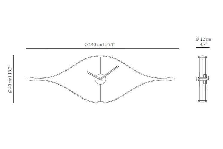 Часы Nomon Look (основание - черный фиберглас /стрелки - орех/центр - орех). L=140см, Н=48см