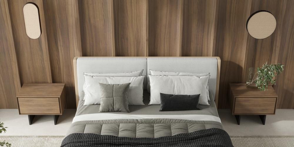 Прикроватная тумбочка MIRAMAR отделка шпон ореха F, черный матовый лак