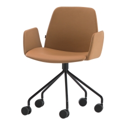 Кресло UNNIA TAPIZ с 5-спицевой стальной вращающейся основой с роликами + обитые подлокотники