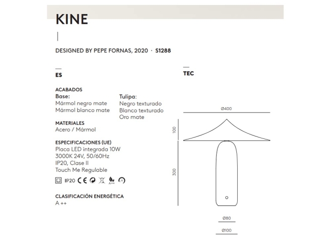 Настольная лампа Kine черный мрамор -  черный металлический абажур