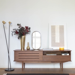 Торшер Clemence из черного металла с абажурами с золотой отделкой