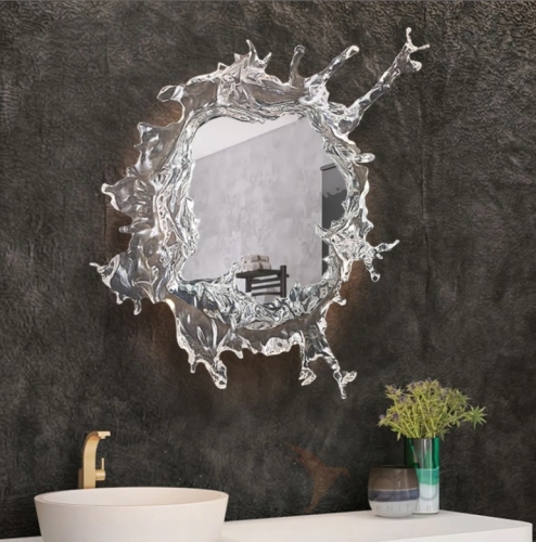 Настенный светильник-зеркало с LED-подсветкой по контуру корпуса с прозрачными рассеивателями, стилизованными под брызги воды ILLUSION