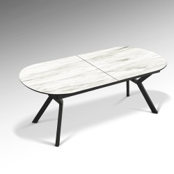 Раздвижной обеденный стол Antea меламиновый топ с отделкой белый мрамор