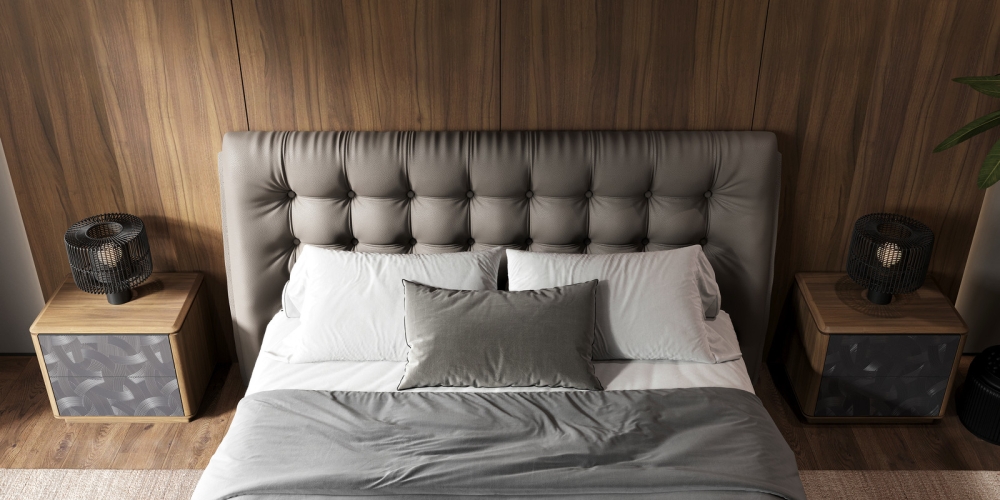 Кровать Altea отделка экокожа PU162, черный матовый лак, латунь, 160*200