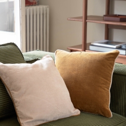 Чехол для подушки Kelaia 100% хлопок вельветовый бежевый с коричневой окантовкой 45 x 45 cm