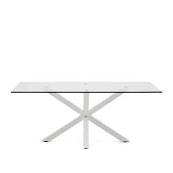 Стеклянный стол Arya с белыми стальными ножками 200x100