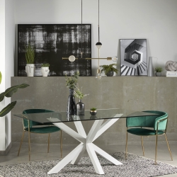 Стеклянный стол Arya с белыми стальными ножками 200x100